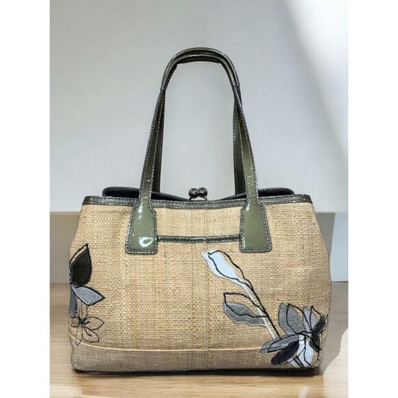 Y2K Coach 13531 Hamptons Archive 10th Anniversary Straw Floral Bag & Wristlet - Picture 3 of 14